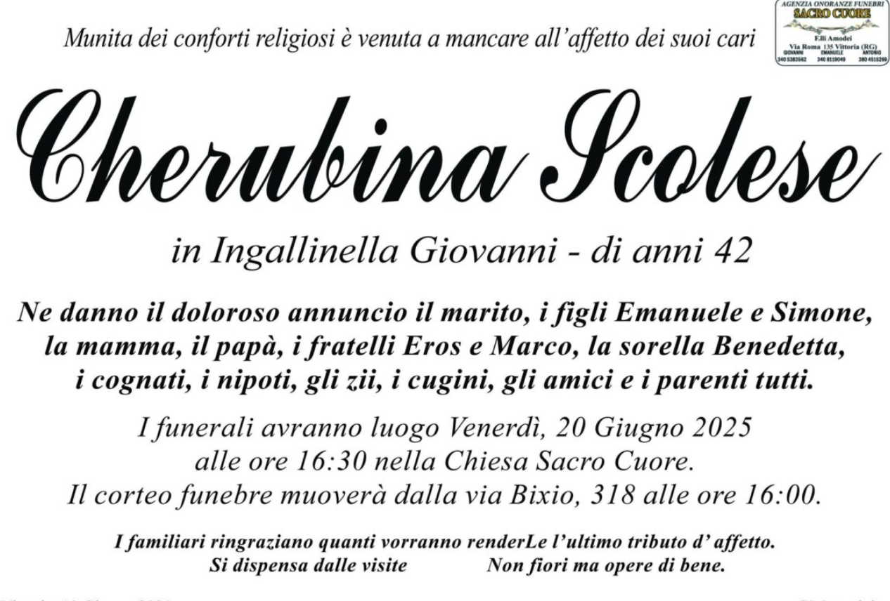 E’ deceduta Cherubina Scolese